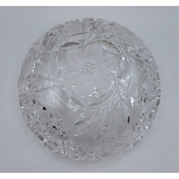 Crystal Serving Fruit Bowl Sawtooth Edge Flowers Hexagons Leaves Pressed Glass - Picture 6 of 8